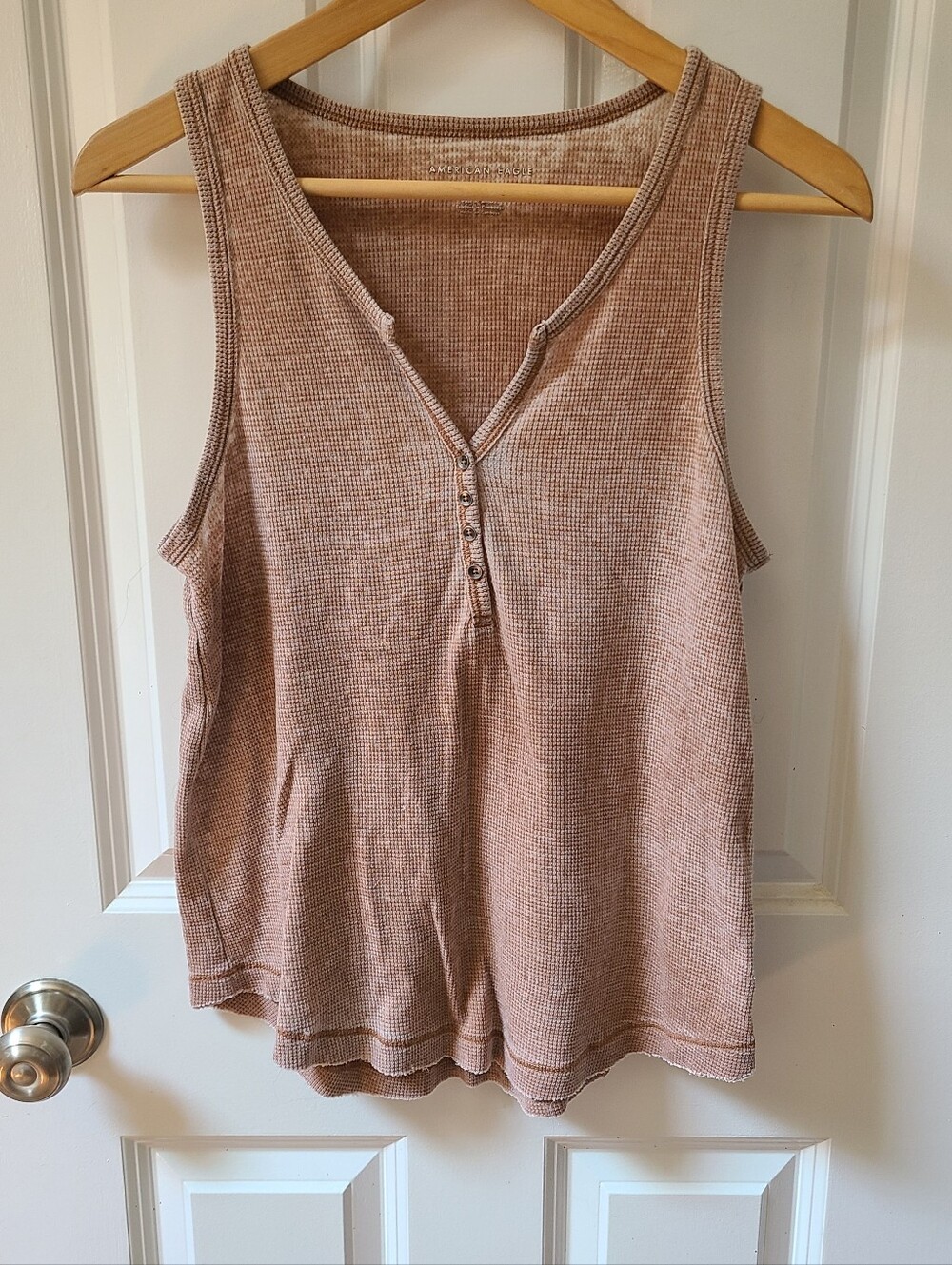 American Eagle Outfitters Waffle Tank Top Tan Ombre Snall